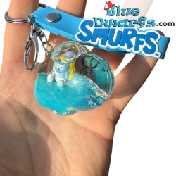 Pitufina en Llavero Líquido con Forma de Nube 3D con Correa y Figura de Resina – Llavero Los Pitufos – 5,5 cm