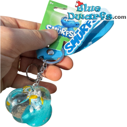 Smurfette in a 3D Cloud Shape Liquid Keychain with Strap & Resin Figure - The Smurfs keyring - 5.5 cm
