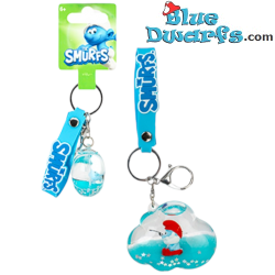 Grand Schtroumpf Porte-clés Liquide en Forme de Nuage 3D avec Dragonne & Figurine en Résine – Porte-clés Les Schtroumpfs – 5,5cm